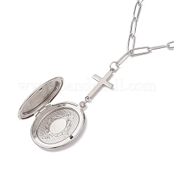 Brass Cross & Oval Locket Pendant Necklaces&nbsp;NJEW-JN04960