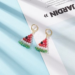ガラス編みビーズ スイカ ダングル レバーバック イヤリング  女性のための真鍮ワイヤーラップジュエリー  カラフル  40mm  ピン：0.8mm&nbsp;EJEW-TA00139