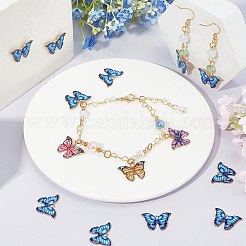 エナメルをあしらったプリントアロイペンダント  鉛フリー＆カドミウムフリー  蝶の形  ライトゴールド  藤紫色  15.5x22x2mm  穴：1.8mm  40個/箱&nbsp;PALLOY-SC0002-90A