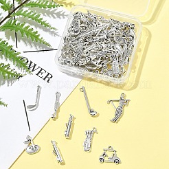 合金のチベット風チャーム  ゴルフサプリメント  アンティークシルバー  7~32x4~23.5x1.5~4.5mm  穴：0.8~4mm  80個/セット&nbsp;TIBEP-FS0001-34