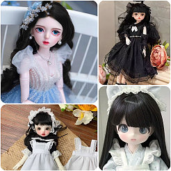 PPドール用ウィッグヘア6個  DIYの女の子のためのbjdメイキングアクセサリー  ブラック  1000x150~160x0.5mm&nbsp;DIY-GL0005-57