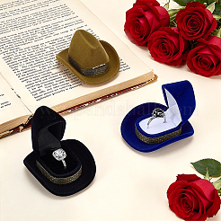 3Pcs 3 Colors Velvet Cowboy Hat Shaped Ring Boxes with Plastic Inside&nbsp;CON-PH0009-92