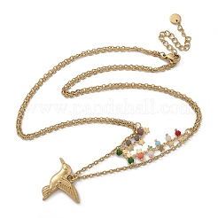 304 Stainless Steel & Colorful Glass Beads Double Layer Necklaces&nbsp;NJEW-Z061-03G