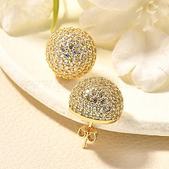 Half Round Brass Micro Pave Clear Cubic Zirconia Stud Earrings&nbsp;EJEW-C126-05G