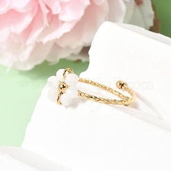 Adjustable 304 Stainless Steel Natural White Jade Cuff Open Rings&nbsp;RJEW-P187-01G-04