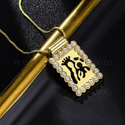 真鍮宗教ペンダントネックレス  プラスチックパール付き  18KGP本金メッキ  フットプリント  17.87インチ（45.4cm）&nbsp;NJEW-C071-06A-G