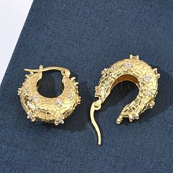 ブラスマイクロパヴェクリアキュービックジルコニアフープピアス  カドミウムフリー＆鉛フリー  長持ちメッキ  ラックめっき  テクスチャ  18KGP本金メッキ  22x19x8.5mm&nbsp;EJEW-C181-07G