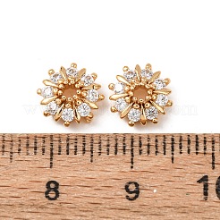 真鍮製マイクロパヴェクリアキュービックジルコニアビーズキャップ  花  18KGP本金メッキ  8.5x8.5x4.5mm  穴：1.6mm&nbsp;KK-T082-07G