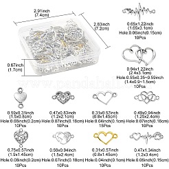 100 個 10 スタイルのチベットスタイル合金コネクタチャーム  ハートリンク  混合図形  アンティークシルバー＆ゴールデン  8~24x14.5~31x1.5~3mm  穴：1~15mm&nbsp;TIBE-YW0001-32