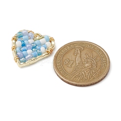 黄金の合金ペンダント  ガラスシードビーズ付き  ハートチャーム  ミックスカラー  22.5x21x3mm  穴：1.4mm&nbsp;PALLOY-JF02124