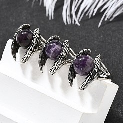 Natural Amethyst Wings Adjustable Rings&nbsp;RJEW-K241-04AS-08