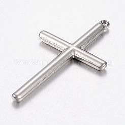 変色しにくい304ステンレススチールの大きなペンダント  クロス  ステンレス鋼色  51x28x3.5mm  穴：2mm&nbsp;STAS-G172-94P