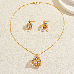 Brass Plastic Stud Earrings & Pendant Necklaces Sets for Women&nbsp;KW7238