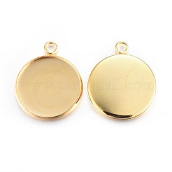 ラックメッキ 304 ステンレススチールペンダント カボションセッティング  プレーンエッジベゼルカップ  フラットラウンド  24KGP本金メッキ  24x20x2mm  穴：2.2mm&nbsp;X-STAS-F191-14G-F