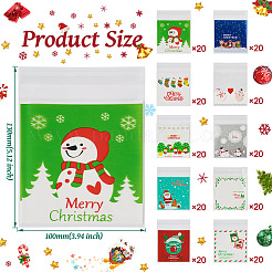 200 個 10 スタイルのクリスマステーマのプラスチック耐熱皿バッグ  粘着式  チョコレート用  キャンディ  クッキー  正方形  ミックスカラー  130x100x0.2mm  20個/スタイル&nbsp;OPP-TA0001-05
