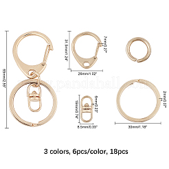 合金キーホルダー留め金のパーツ  留め金スナップ  鉄のリング付き  ミックスカラー  65mm  3色  6個/カラー  18個/箱&nbsp;KEYC-OC0001-002