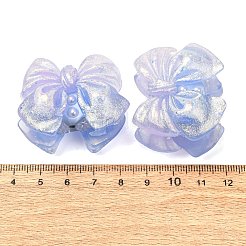 光沢のある不透明な樹脂、ラインストーン、ポリマークレイビーズ  蝶結び  グリッターパウダー付き  暗闇で光る  ブルー  32~34x39~41x22~24mm  穴：2~3mm&nbsp;RE-CBA1913-02I