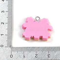 樹脂チャーム  プラチナ鉄ループ付き  花とフェンス  ショッキングピンク  21x25x7.5mm  穴：2mm&nbsp;RESI-I061-08A