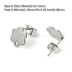 201ステンレススチールスタッドピアス金具10個、穴付き  304ステンレス鋼のピンとイヤーナット  花  10x9mm  穴：1.6mm  ピン：0.8mm&nbsp;EJEW-FS0001-14C