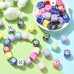 UVメッキレインボー虹色アクリルエナメルビーズ  サイコロ  ミックスカラー  14x14x14mm  穴：2.5mm  50個/セット&nbsp;MACR-CJ0001-71