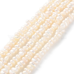 天然養殖淡水パールビーズ連売り  ロンデル  グレード4 A  桃パフ  3~4mm  穴：0.7mm  約122個/連  13.43インチ（34.1cm）&nbsp;PEAR-I007-02O-02