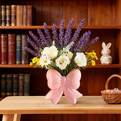 蝶結びの磁器の花瓶飾り  ホームオフィスの結婚式の装飾用  ピンク  124x60x115mm&nbsp;AJEW-WH20006-389A