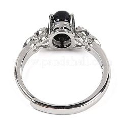 Oval Natural Dyed & Heated Black Agate Adjustable Rings&nbsp;RJEW-Q819-01P-09