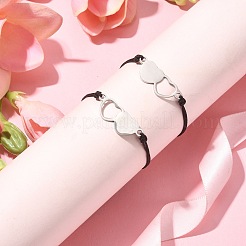 Friendship & Valentine's Day Theme Stainless Steel Interlocking Love Heart Link Bracelets Sets&nbsp;BJEW-JB09543