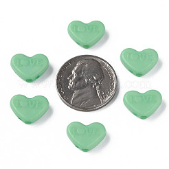 不透明なアクリルビーズ  染め  単語「love」付けのハート  ミディアムシーグリーン  10x13.5x4.5mm  穴：1.8mm  約2300個/500g&nbsp;MACR-S373-128-S09