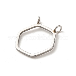 変色しない304ステンレススチールペンダント  中空  六角チャーム  ステンレス鋼色  17.5x16x3mm  穴：2mm&nbsp;STAS-L022-252
