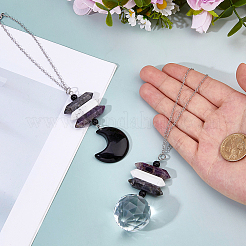 2Pcs 2 Styles Natural Larvikite & Howlite & Amethyst Double Terminated Point Pendant Decoration&nbsp;HJEW-FH00213