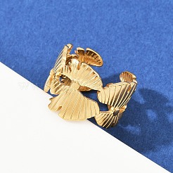 304ステンレススチール製調節可能な女性用オープンカフリング  葉  ゴールドカラー  15mm  内径: 調節可能&nbsp;RJEW-K299-01G