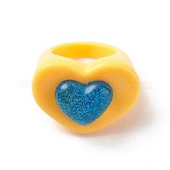 3D Resin Heart Finger Ring&nbsp;RJEW-JR00538-04