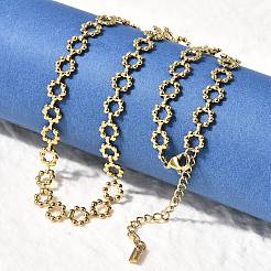 304ステンレススチール製フラワーリンクチェーンネックレス（女性用）  イオンプレーティング（ip）  18KGP本金メッキ  16.06インチ（40.8cm）&nbsp;NJEW-Z091-06G