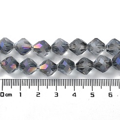 電気メッキ透明ガラスビーズ連売り  艶消し  虹メッキ  多面カット双円錐形  スレートブルー  10x9.5mm  穴：1.2mm  約60個/連  22.76''（57.8センチメートル）&nbsp;EGLA-I019-HR02