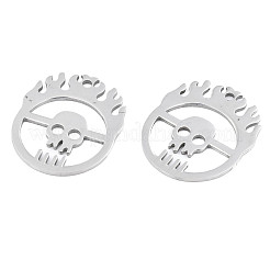 変色しにくい304ステンレススチールペンダント  レーザー切断  ハロウィン用  スカル  ステンレス鋼色  35x29x1.5mm  穴：2mm&nbsp;LS-STAS-N095-015