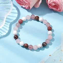 8.5mm ラウンド天然ロードナイト & ハウライト & ストロベリークォーツ & ローズクォーツ ビーズ ストレッチ ブレスレット (女性用)  内径：2-1/8インチ（5.5cm）&nbsp;BJEW-JB10944-06