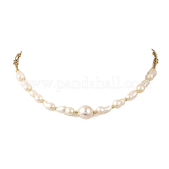 天然バロックケシパールピーナッツグラデーションビーズネックレス（女性用）  304ステンレススチールフィガロチェーン付き  ホワイト  ゴールドカラー  15.75インチ（40cm）&nbsp;NJEW-JN06489