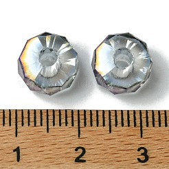 透明な電気メッキガラスビーズ  大穴ビーズ  フル虹メッキ  フラットラウンド  ダークスレートブルー  9.5x6mm  穴：3mm&nbsp;GLAA-K064-10A-FR01