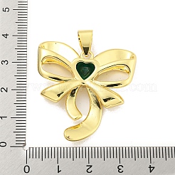 本物の 18k ゴールドメッキ真鍮ペンダント  ガラスと  蝶結び  シーグリーン  35.5x33x6mm  穴：7.5x4.5mm&nbsp;KK-R159-35G-02