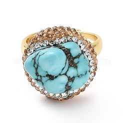 Adjustable Natural Turquoise Nugget Adjustable Ring with Rhinestone&nbsp;RJEW-A011-10G