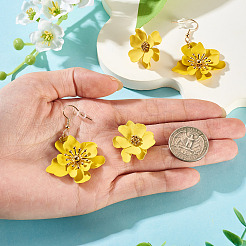 2 Pairs 2 Styles Iron Flower Dangle Earrings and Sweet and Stylish Multi-layer Petal Flower Stud Earrings&nbsp;EJEW-TA0001-80C