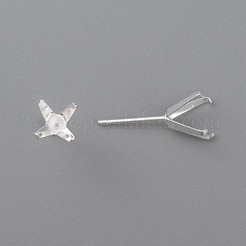 304ステンレススチール製プロングイヤリングセッティング  スタッドピアスパーツ  銀  トレイ：6.5x6.5mm  ピン：0.8mm&nbsp;X-STAS-O098-06S-05