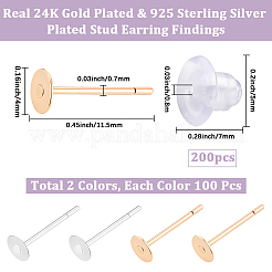 200個 2色 304ステンレススチールスタッドピアス金具  200個のプラスチック製イヤーナット付き  ミックスカラー  4x0.3mm  ピン：0.7mm  100個/カラー&nbsp;STAS-BBC0009-92B
