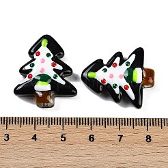 クリスマステーマの手作りランプワークビーズ  クリスマスツリー  ブラック  25~26.5x18.5~22.5x6.5~7.5mm  穴：1.6~1.8mm&nbsp;LAMP-I027-07B