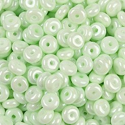 不透明色光沢ガラスシードビーズ  ドーナツ  淡いターコイズ  6.5x3mm  穴：1.8mm  約1363個/ポンド&nbsp;SEED-P008-01C-02