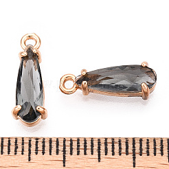 カット加工ガラスペンダント  金色の真鍮のオープンバックセッティング  ティアドロップ  ブラック  14.5x4.5x4mm  穴：1.2mm&nbsp;X1-GLAA-T010-004A