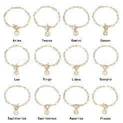 12Pcs Constellation Brass Paperclip Chains Charm Bracelets for Women&nbsp;BJEW-JB11256