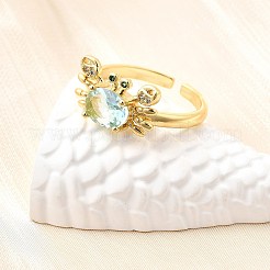 Ocean Theme Brass Micro Pave Cubic Zirconia Cuff Rings for Women&nbsp;RJEW-F184-17F-G