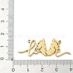 304ステンレススチールコネクタチャーム  愛の言葉のリンクが付いた足跡  18KGP本金メッキ  13.5x37.5x1mm  穴：1.2mm&nbsp;LS-STAS-G329-01G